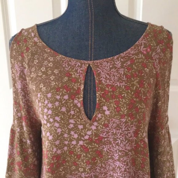 BP Nordstrom cold shoulder top green floral rayon - Picture 3 of 8